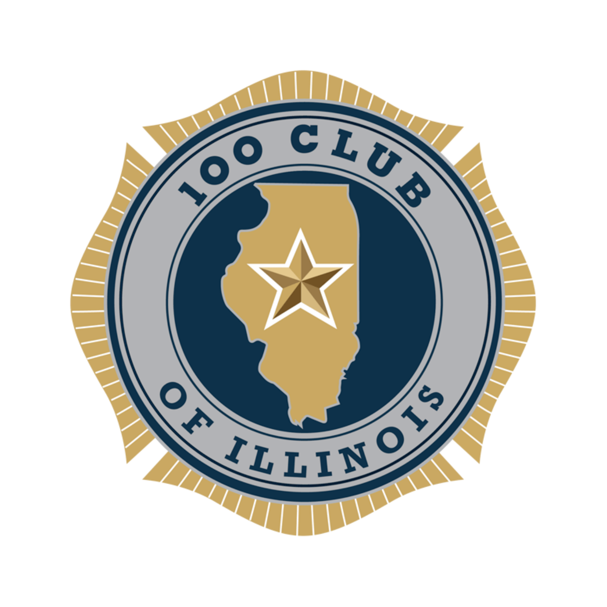 Badge for the 100 Club of Illinois featuring a gold star over a map outline of Illinois.