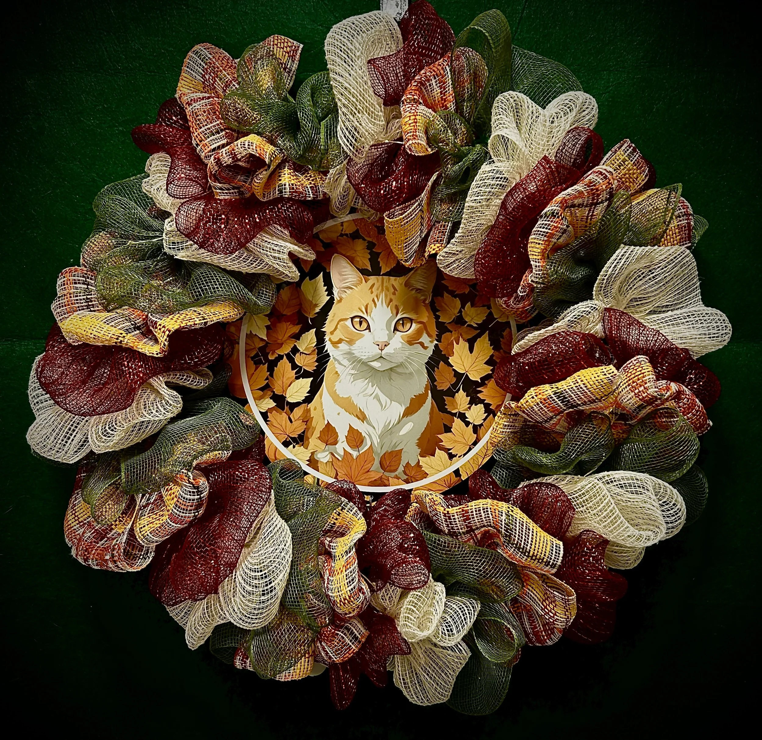 Autumn Cat Lovers Mesh Wreath with LED lighting