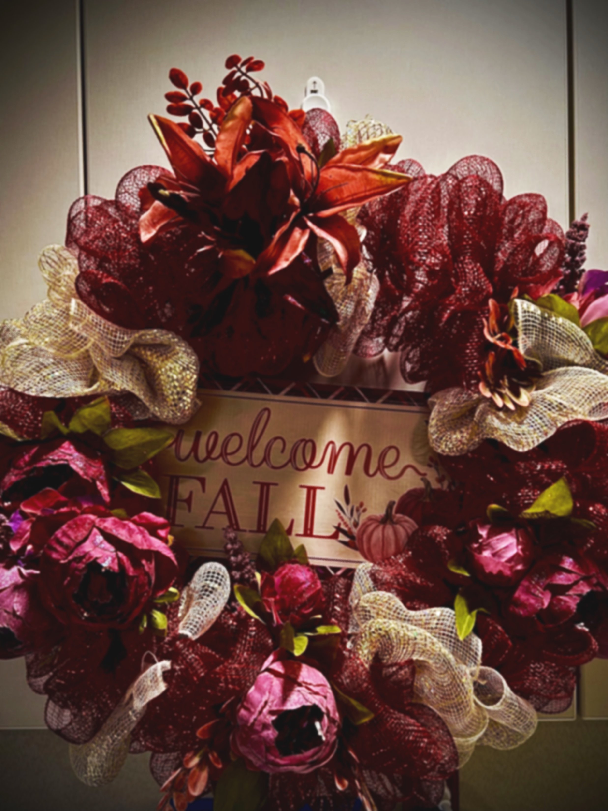 Purple Fall Wreath w/Metal sign