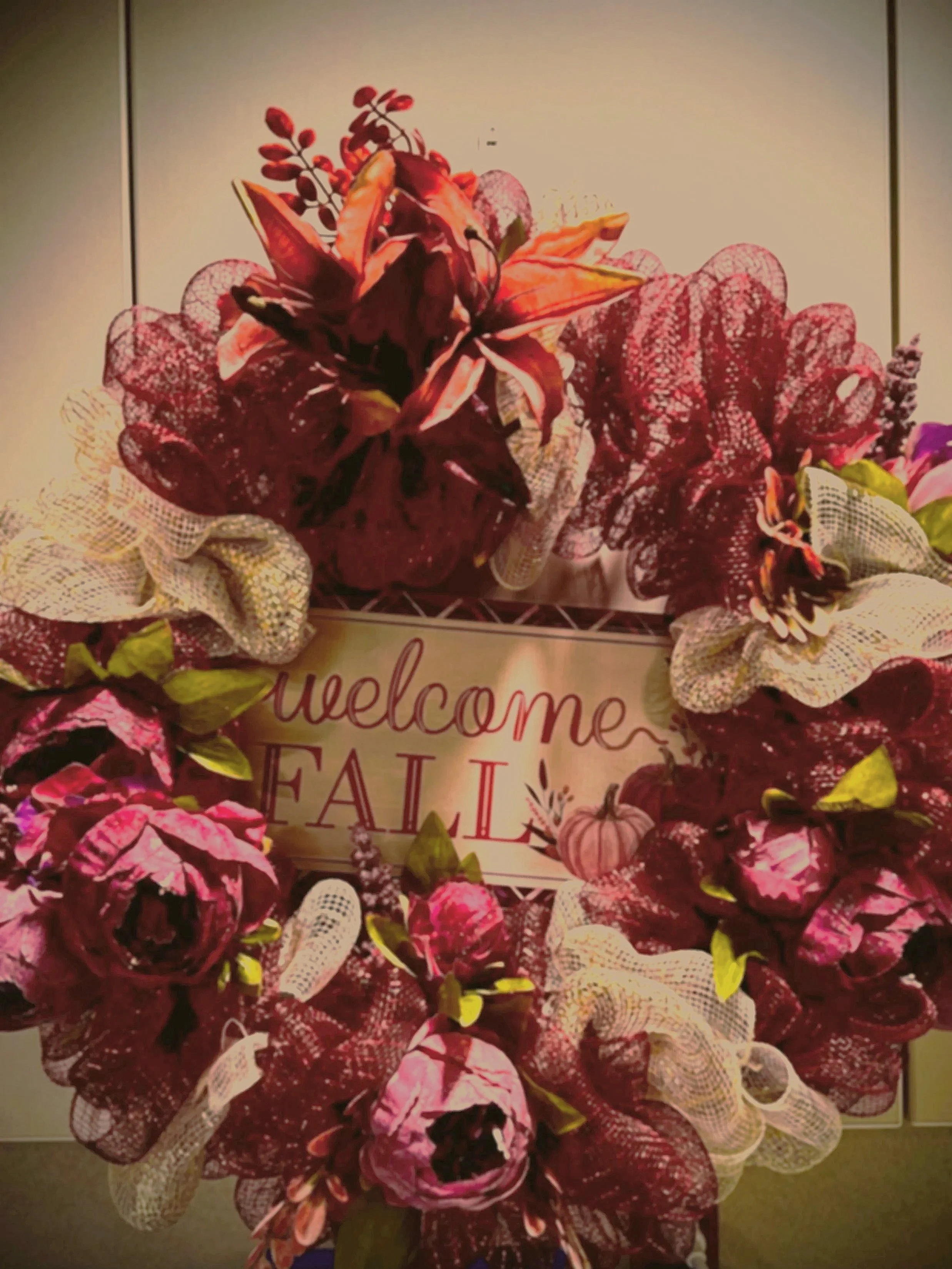 Purple Fall Wreath w/Metal sign