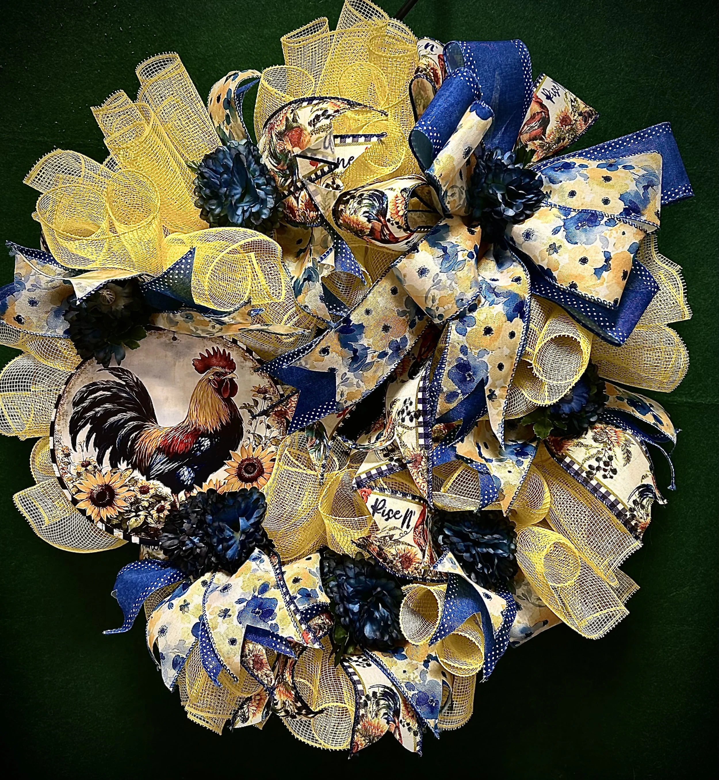 Yellow and Blue Rooster Wreath