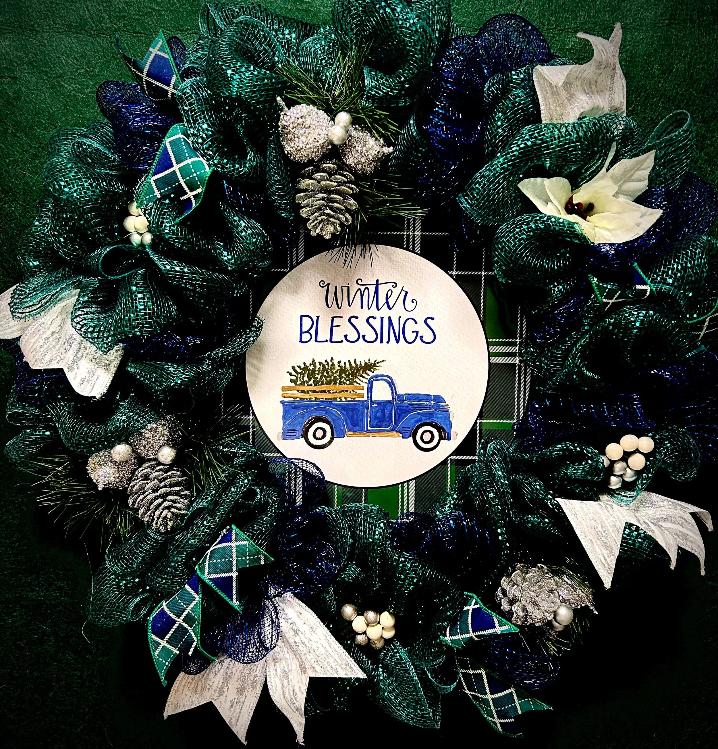 Winter Blessings Blue Truck Wreath