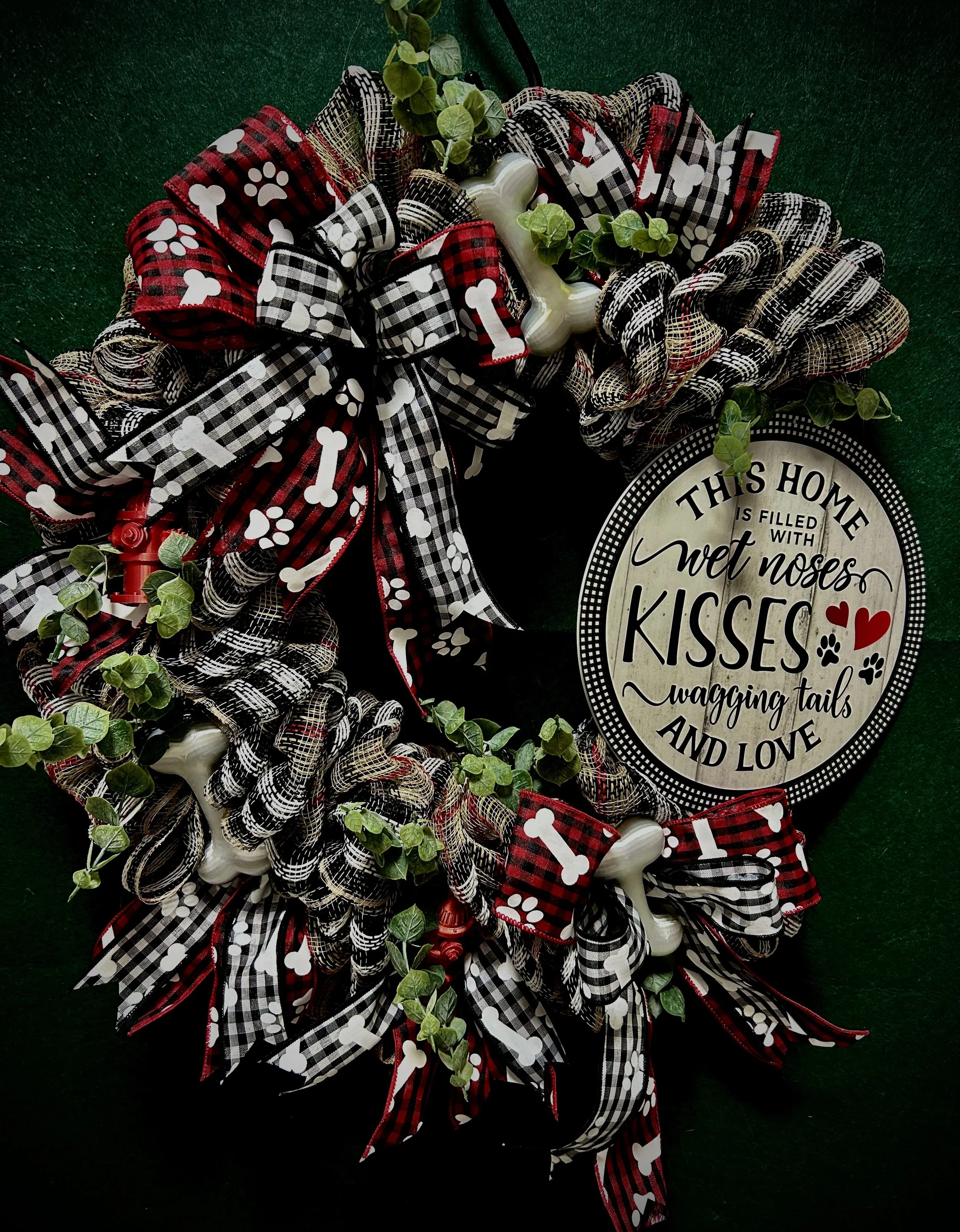Dog Lover's Decorative Wreath Black, White and Red