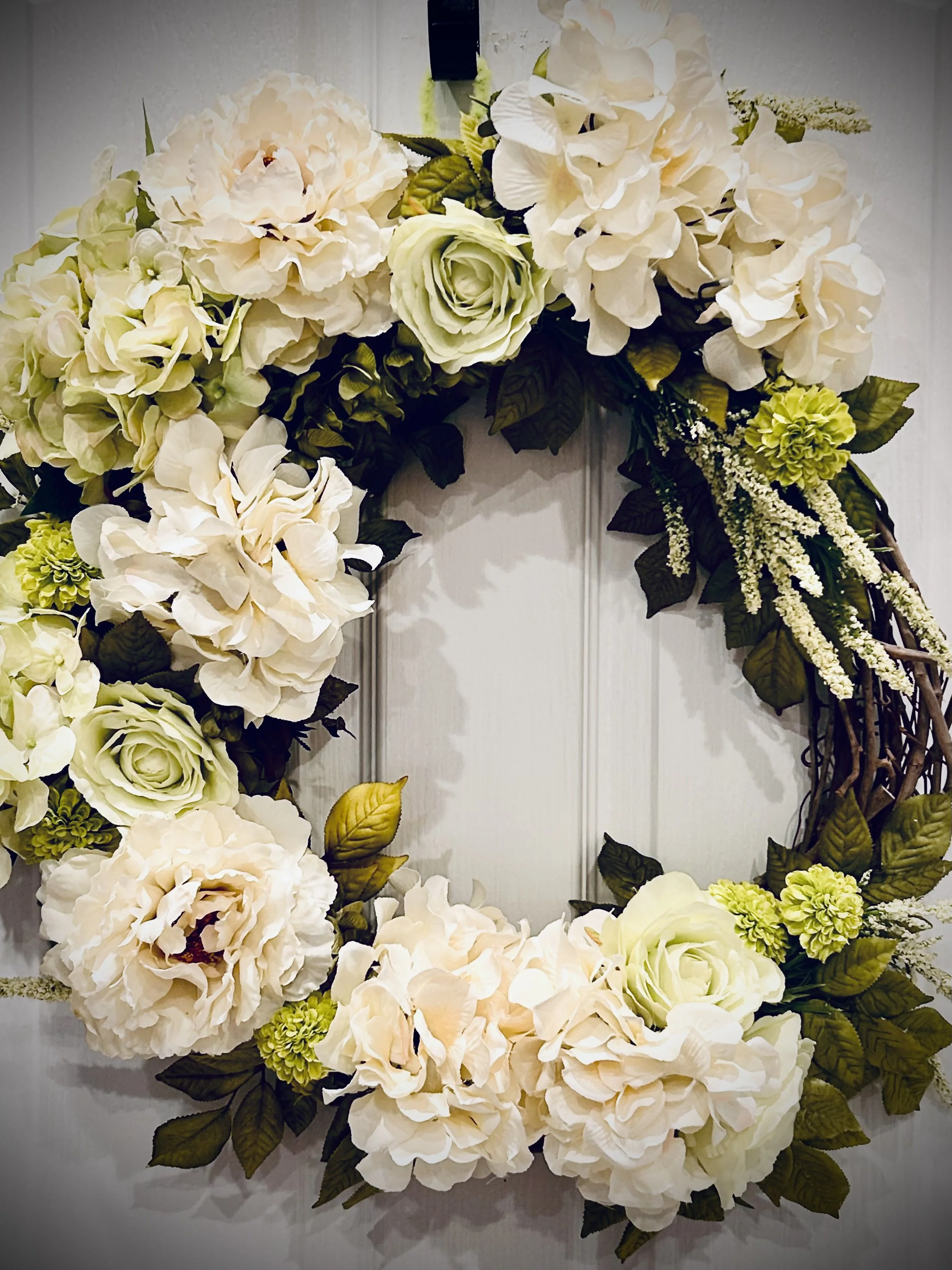 White and Green Grapevine Wreath