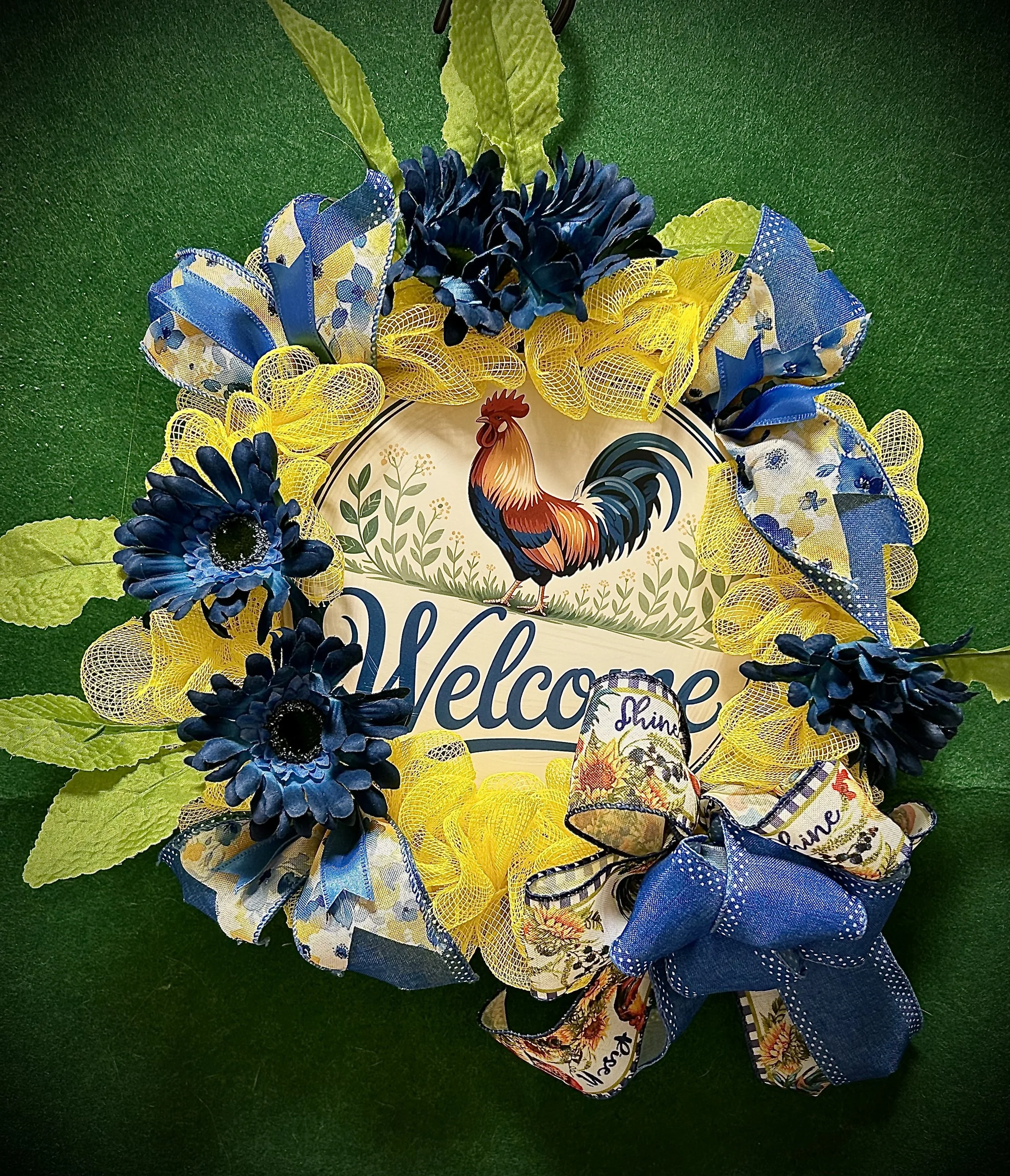 Small Welcome Rooster Yellow and Blue