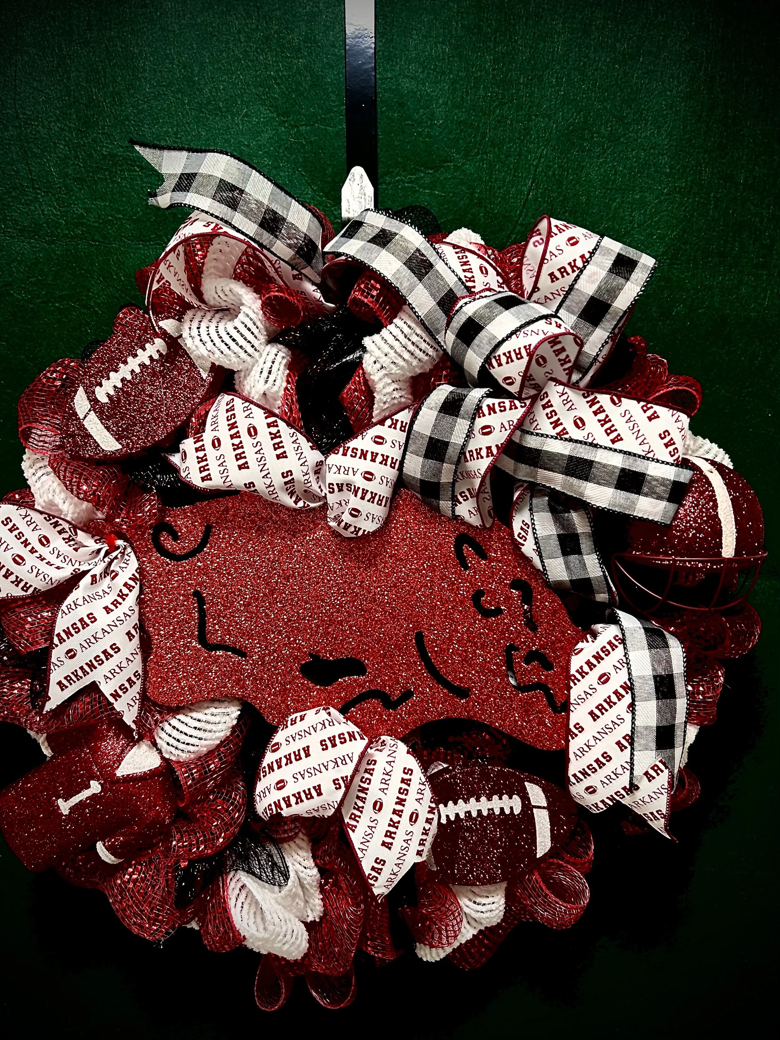 Arkansas Razorback with Black/white and red Bow