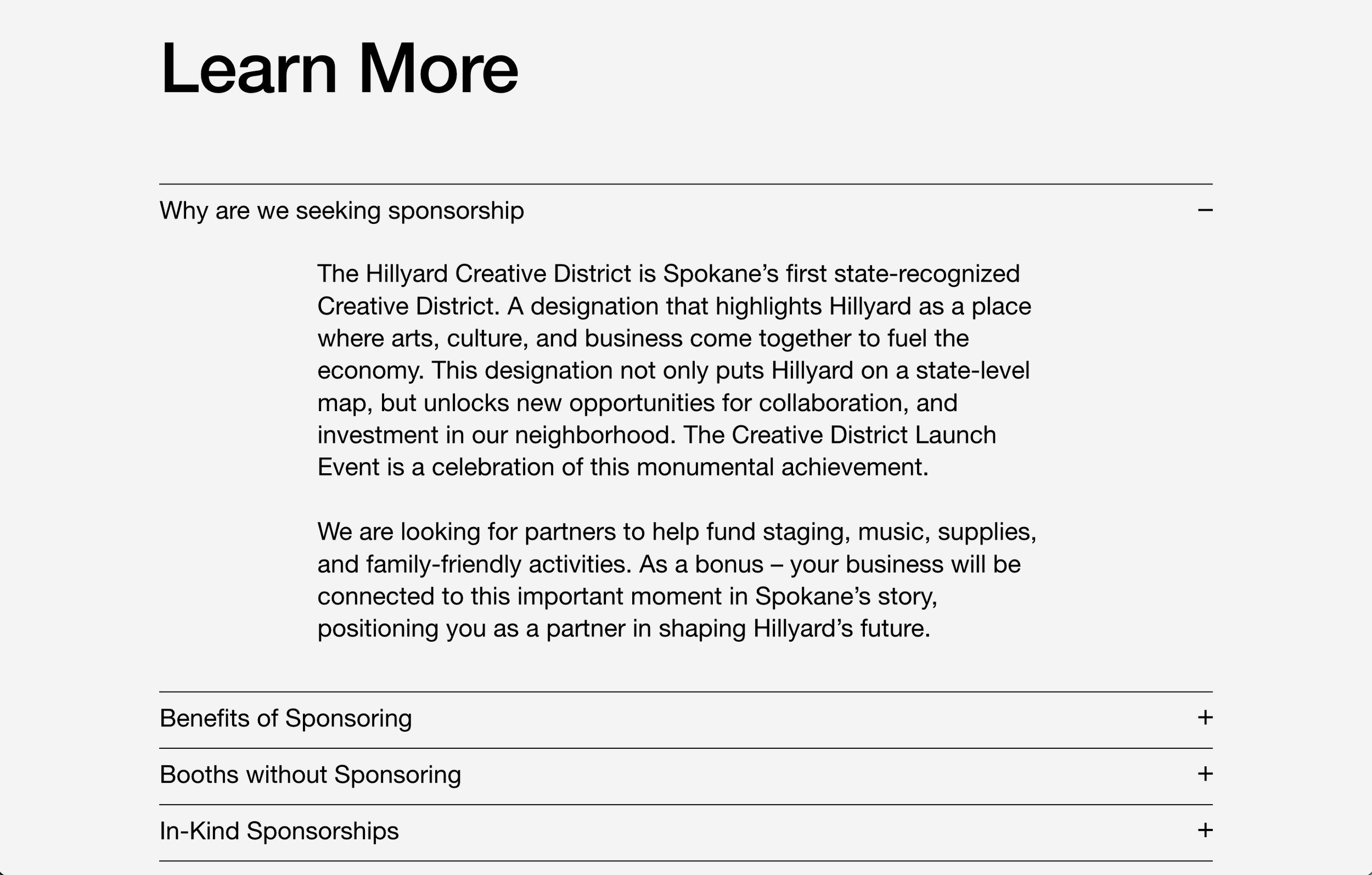 Informational section outlining sponsorship details, benefits, and participation guidelines.