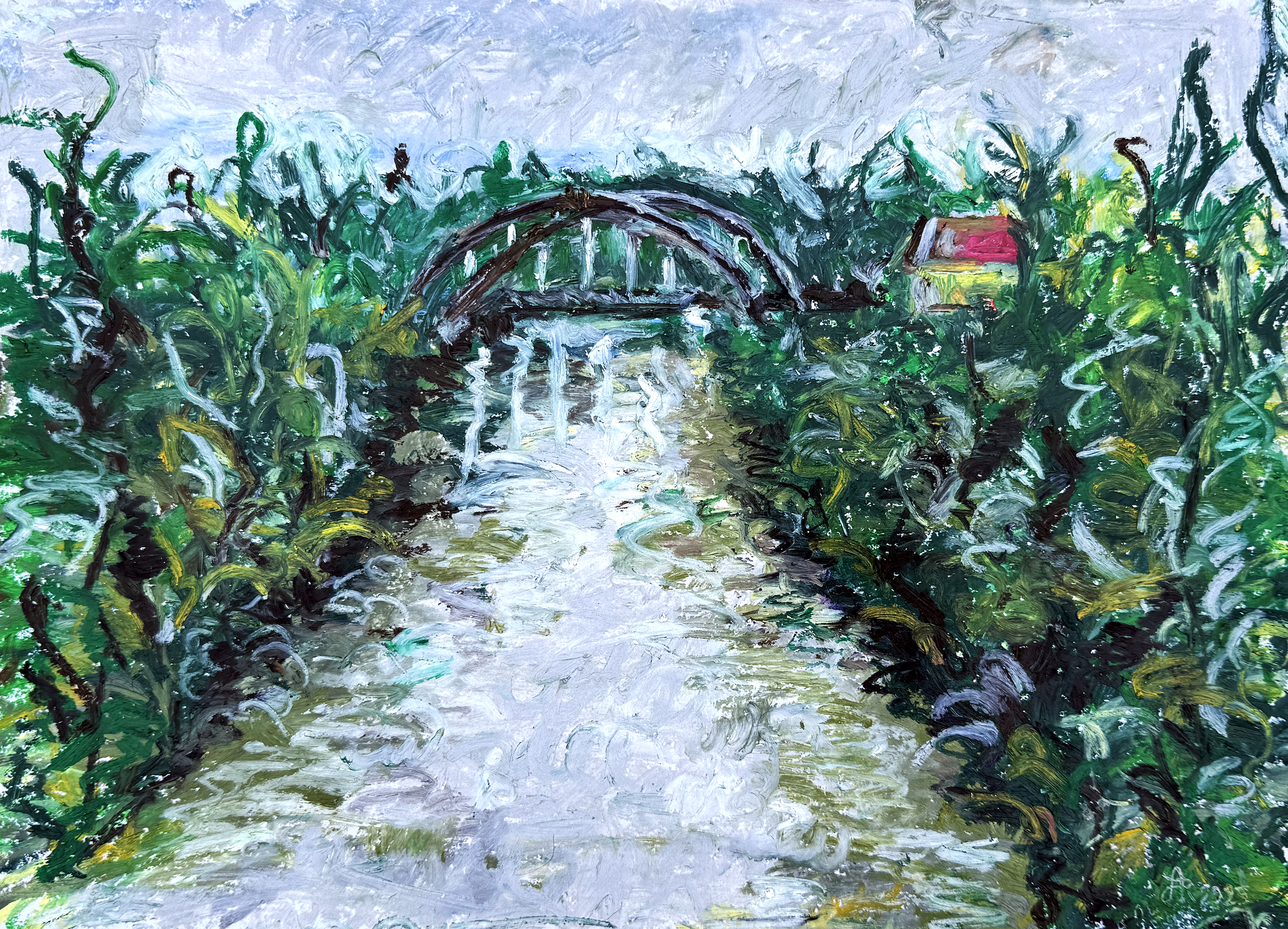 Marchfeldkanal
Oil pastel on paper, 29.5 x 42 cm, 2025  