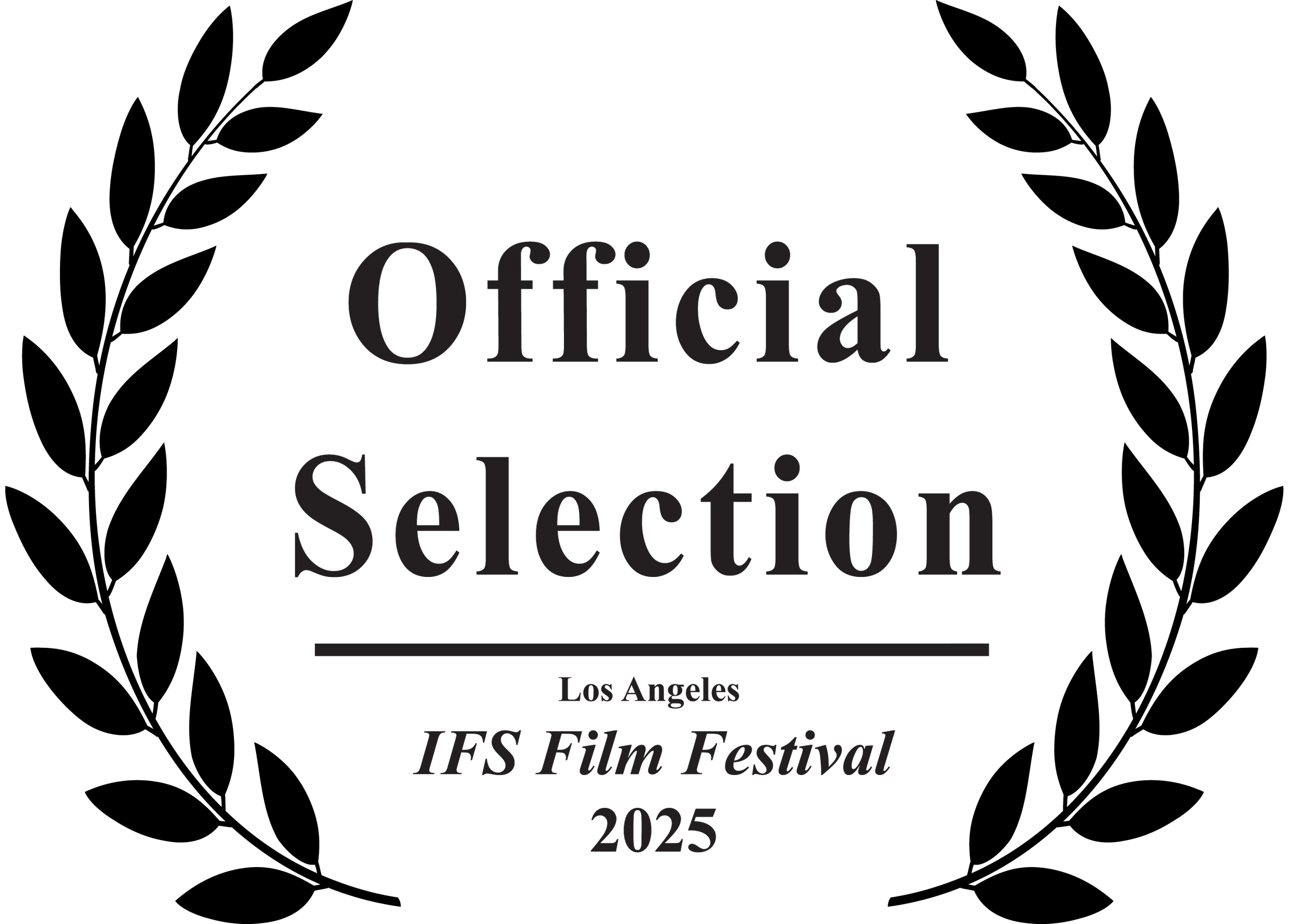 Official selection badge for the Los Angeles IFS Film Festival 2025, black and white design.