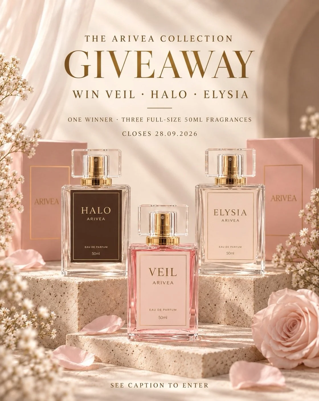 THE ARIVEA COLLECTION GIVEAWAY ✨

HALO and ELYSIA are almost here and to celebrate, we&rsquo;re giving one of you the complete Arivea Collection🩷

The winner will receive:

VEIL &middot; HALO &middot; ELYSIA
Three full-size 50ml Eau de Parfums.

To 