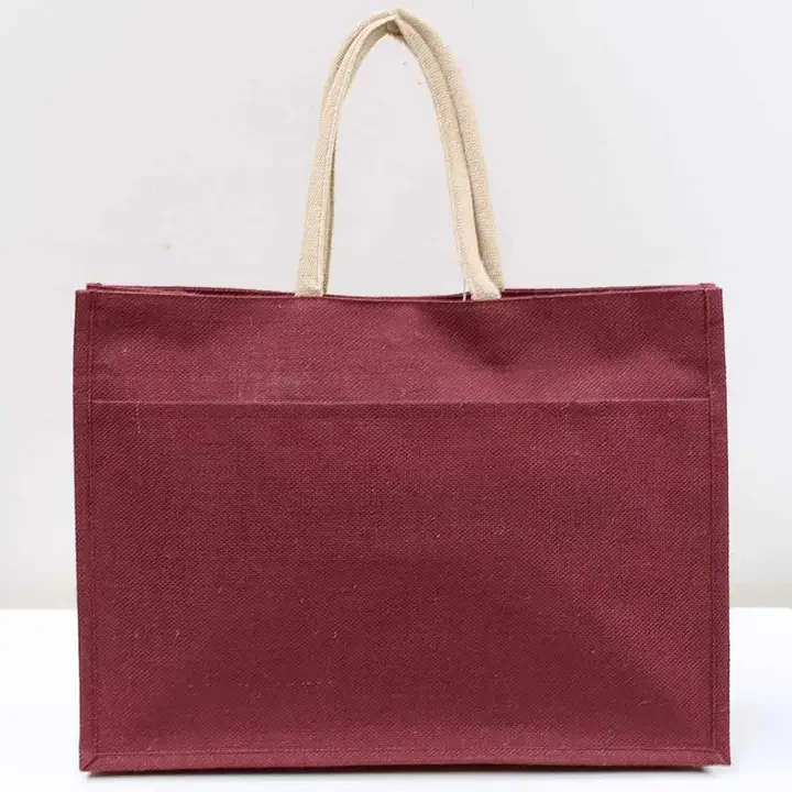 Jute Pocket Tote - Maroon