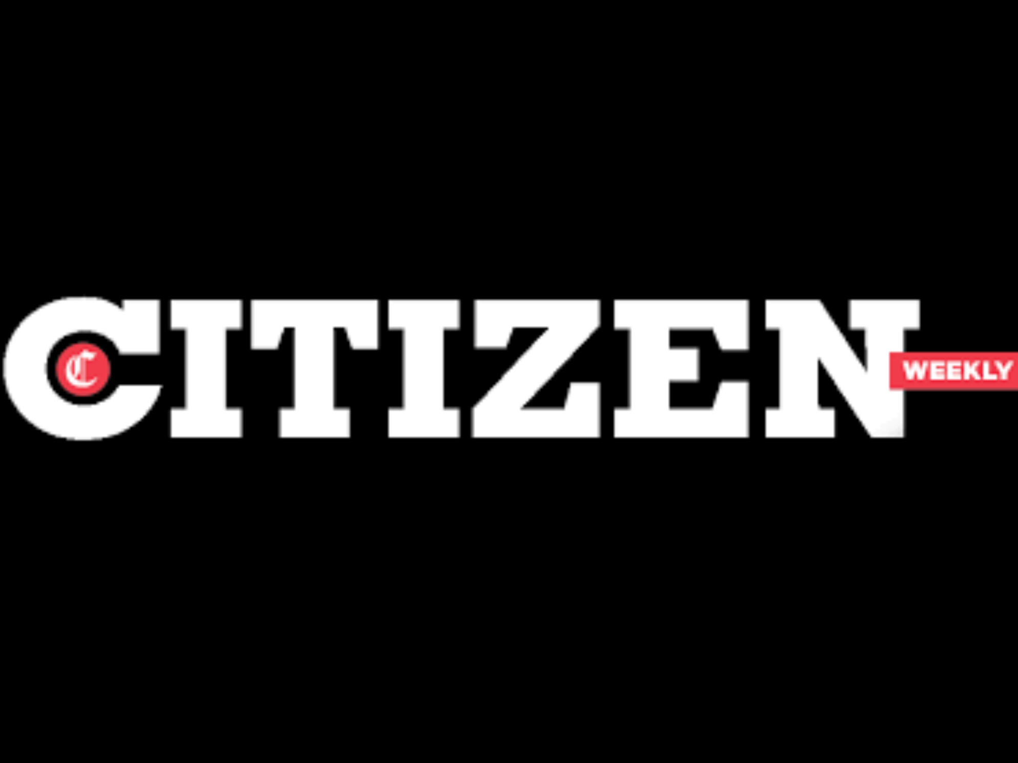 Logo of Citizen Weekly with bold white letters on black background and a red circle with a white 'C' in the letter 'C' of Citizen.