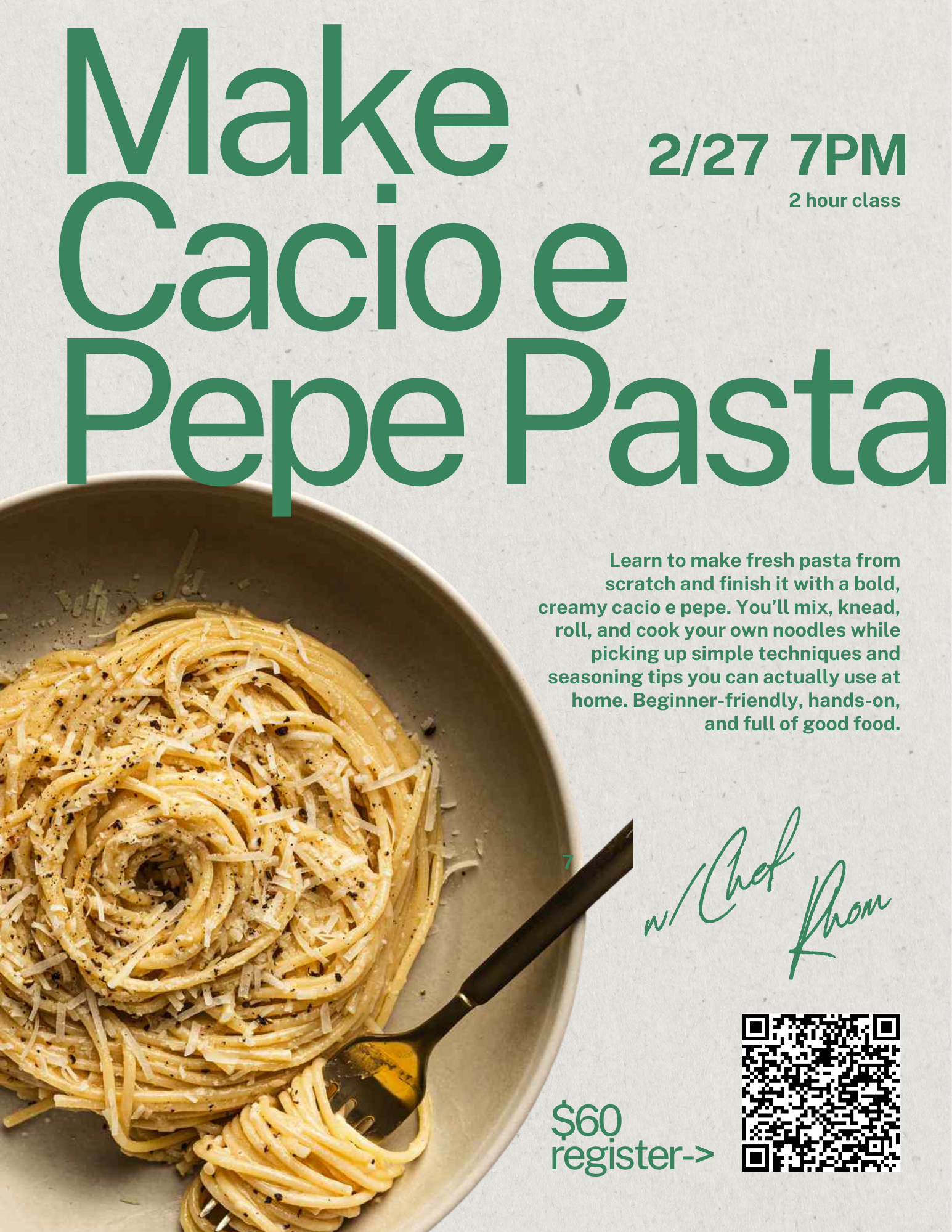 Make Cacio e Pepe Pasta with Chef Rhom — Cooking Class in Denver