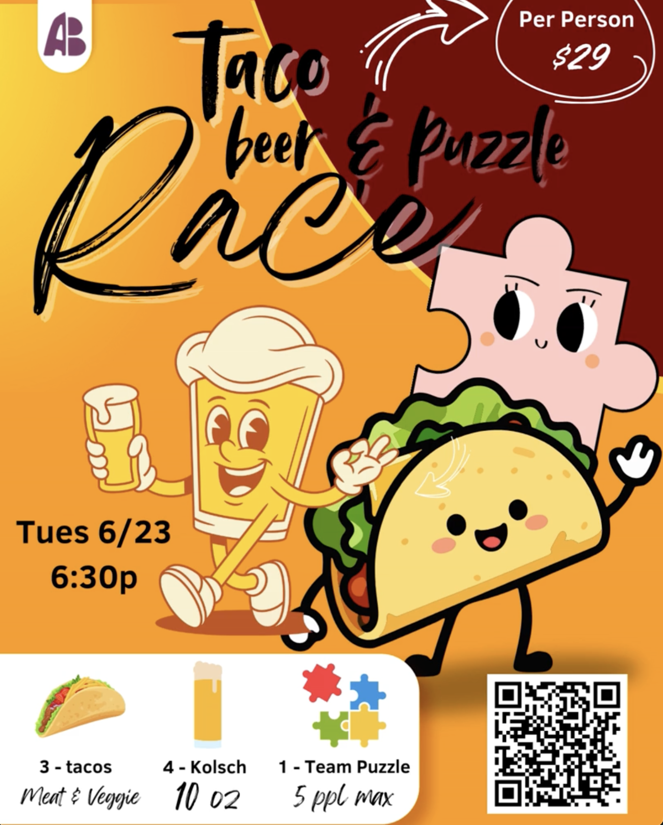 Tacos, Beer & Puzzle Race at Alley Brews
