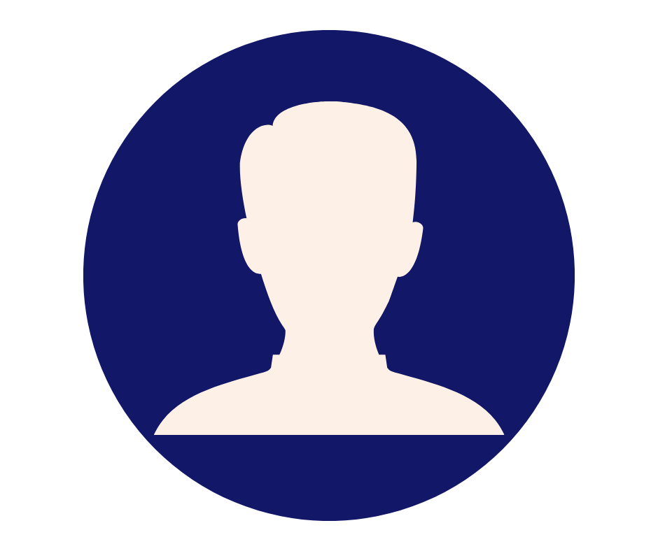 Silhouette of a person with short hair inside a dark blue circle, representing a generic user profile icon.