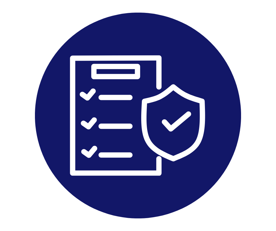 Checklist with shield icon indicating security or protection.