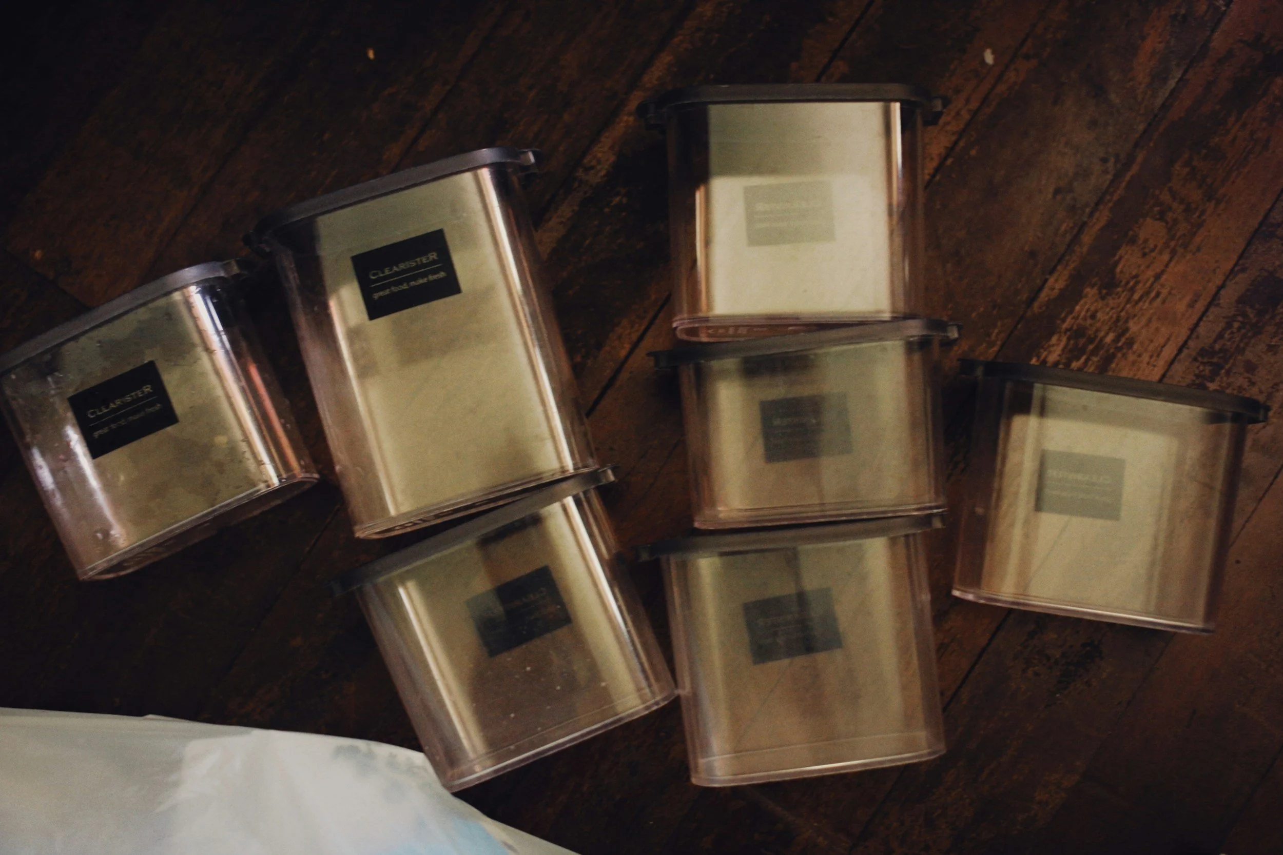 Empty containers with labels