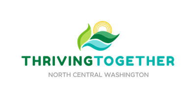 Logo for Thriving Together North Central Washington with a leaf and wave design.