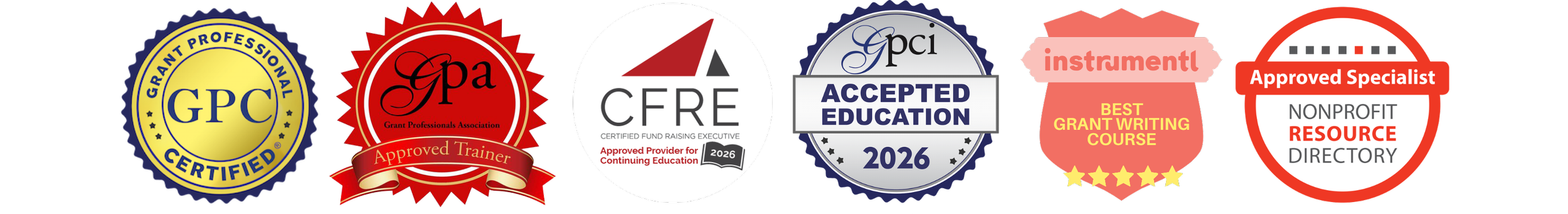 A row of credential badge logos