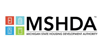MSHDA logo with four colorful icons representing housing and a black text label.