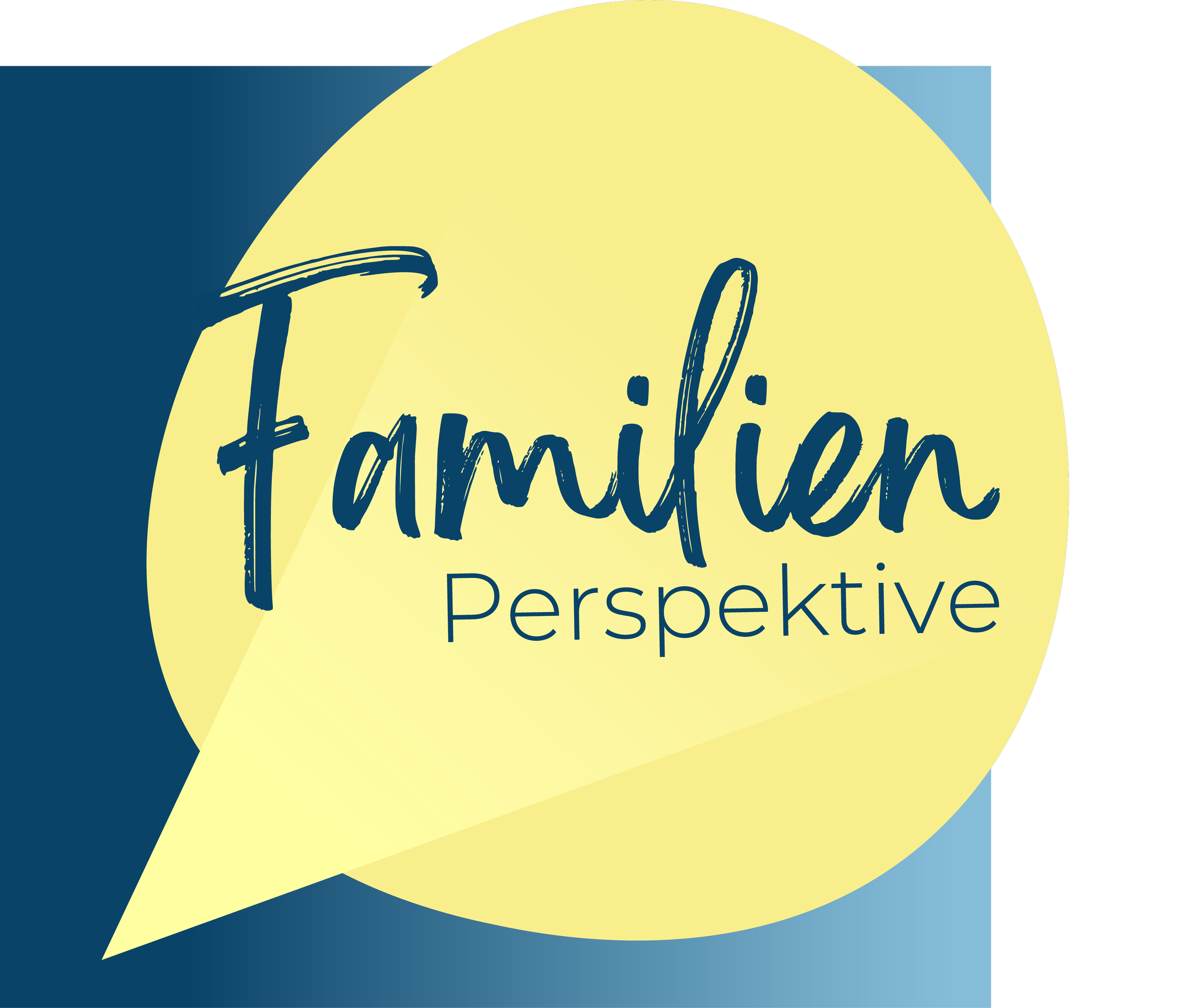 Grafik mit der Aufschrift 'Familien Perspektive' in blauer Handschrift auf gelbem Hintergrund