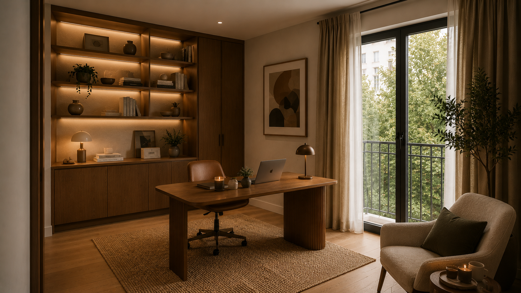 OFICINA EN CASA - 

El área de trabajo orientada hacia dirección favorable de cliente para incremento de creatividad y productividad. 

Reduciendo en un 70% la perdida de foco y procastinación.