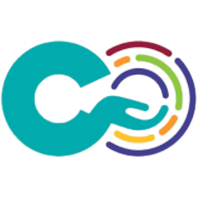 A stylized teal and white key with colorful, curved lines emanating from the key's handle, representing connectivity or communication.