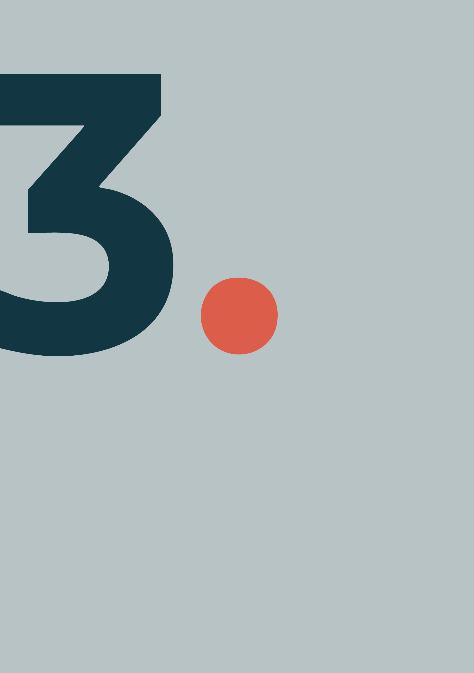 A large dark teal number 3, an orange dot, and a light teal background.