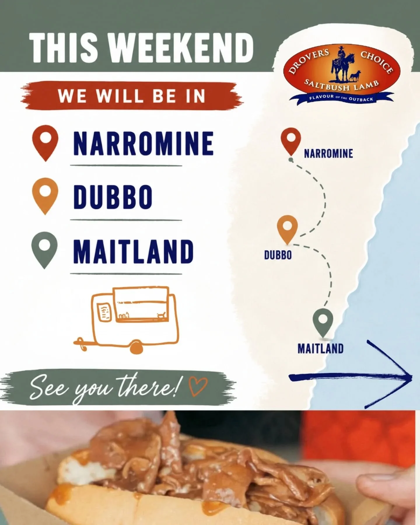 📍Here's where you can get your Saltbush Lamb and Gravy roll fix this weekend!