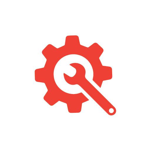 Red gear icon with a wrench inside