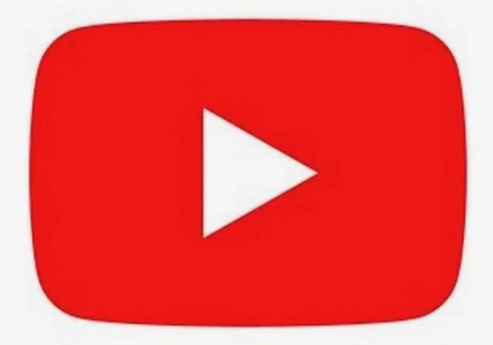 YouTube logo with a red rounded rectangle and a white play button in the center.