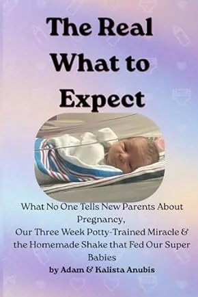 Book cover titled 'The Real What to Expect,' featuring an image of a newborn baby in a hospital bassinet.