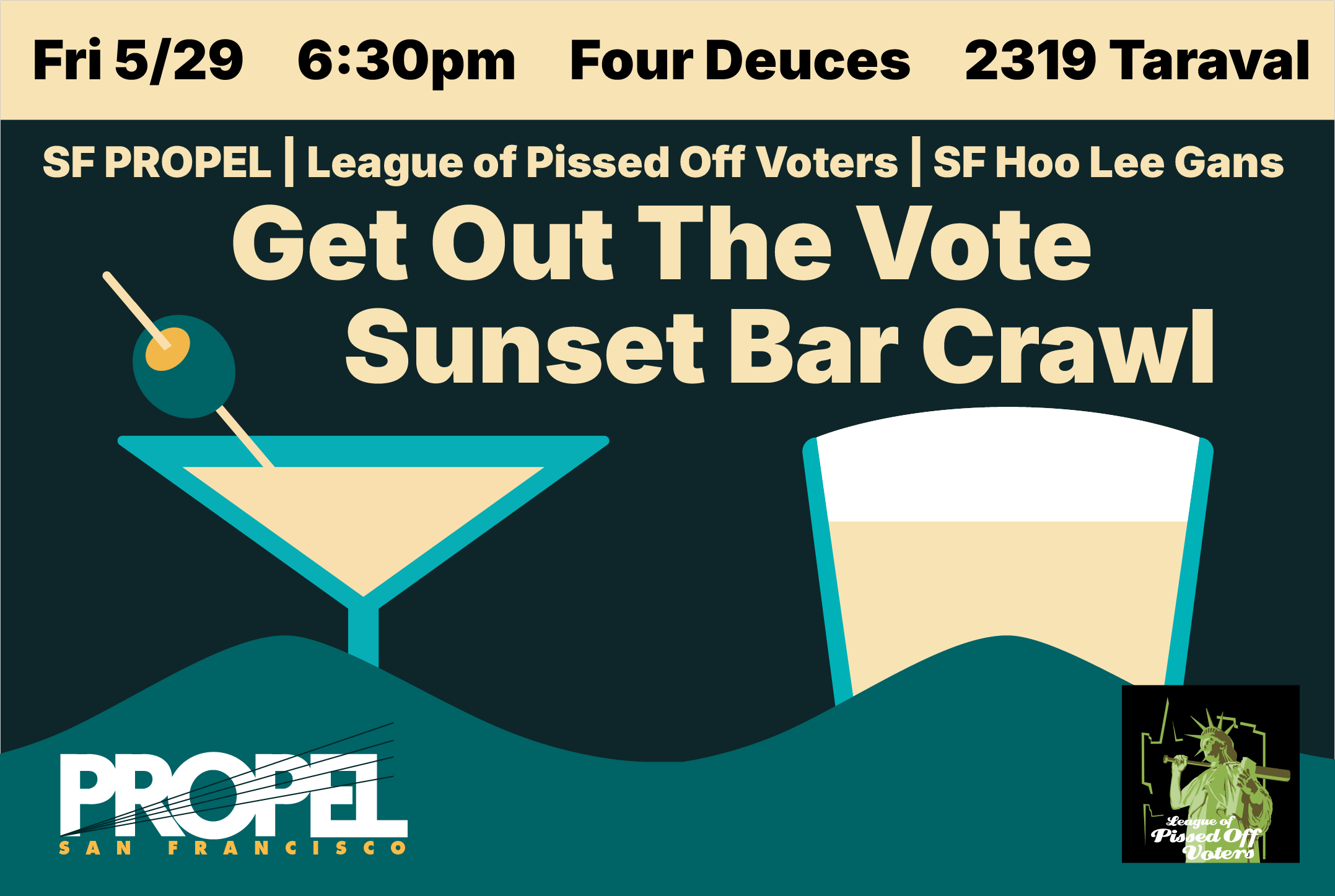 Sunset Pub Crawl w/ League of PIssed Off Voters and SF Hoo Lee Gans