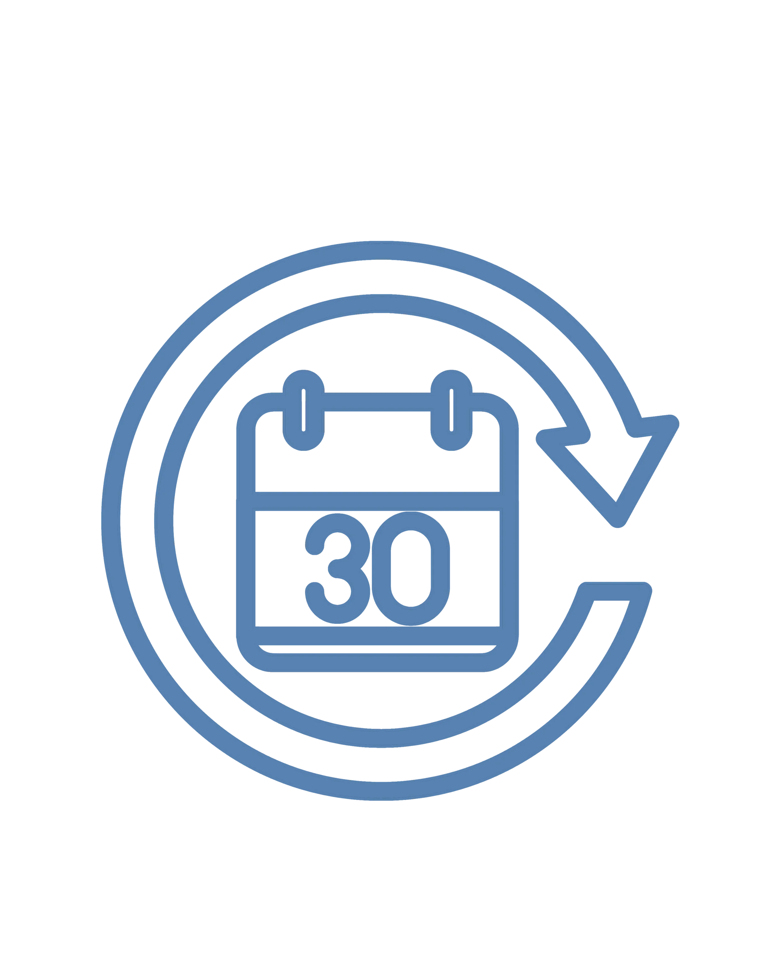 A blue icon showing a calendar marked with the number 30, encircled by a looping arrow indicating a recurring monthly schedule.