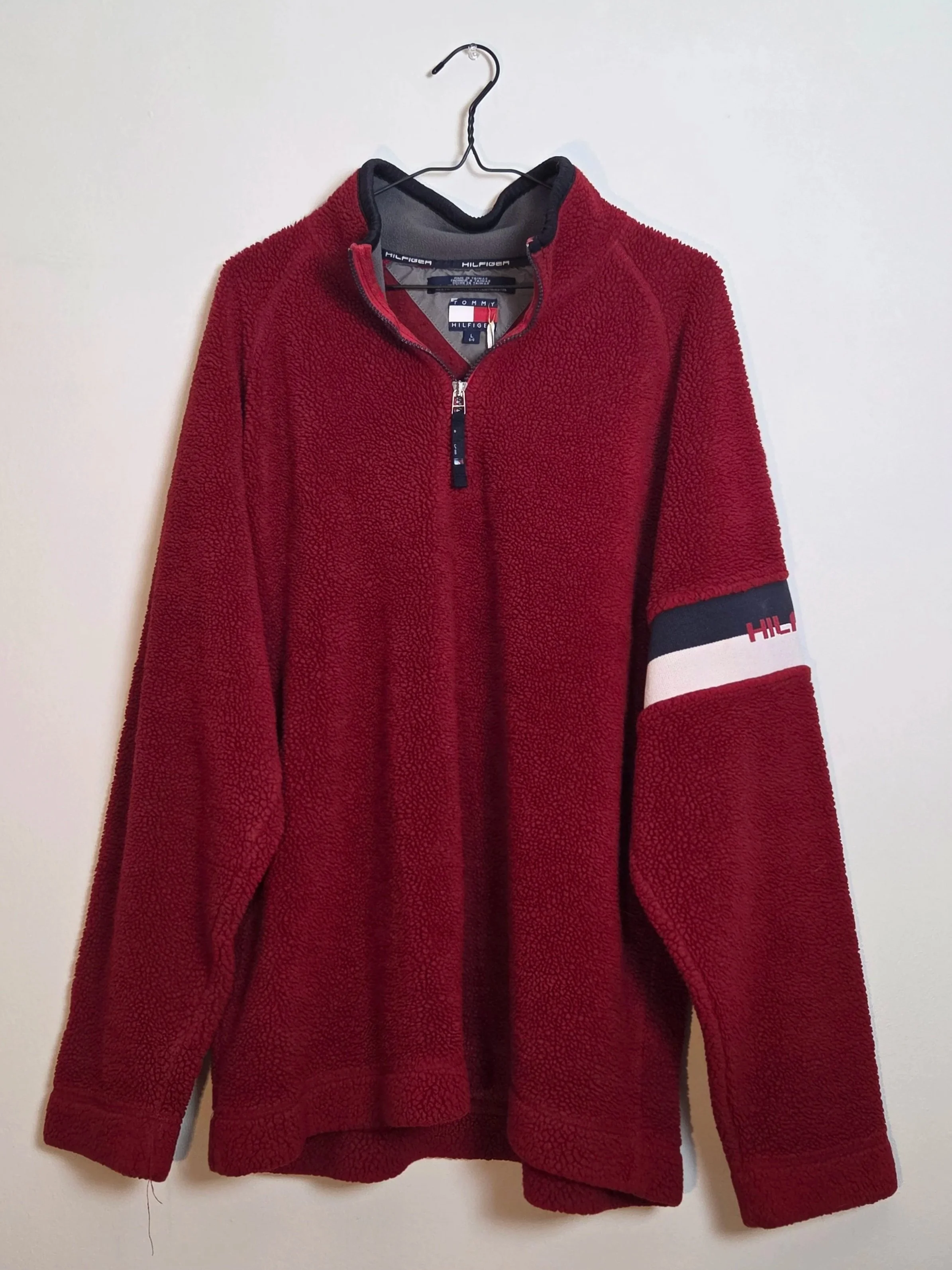 red tommy hilfiger fleece quarter-zip - L