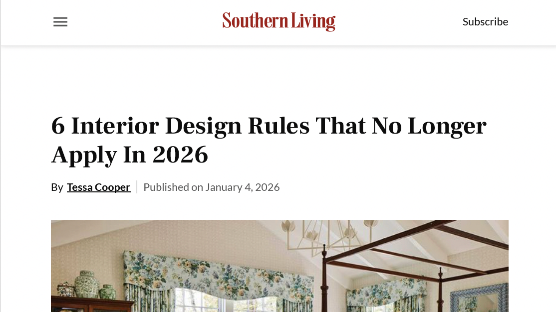 Southern Living: 6 Interior Design Rules That No Longer Apply in 2026 