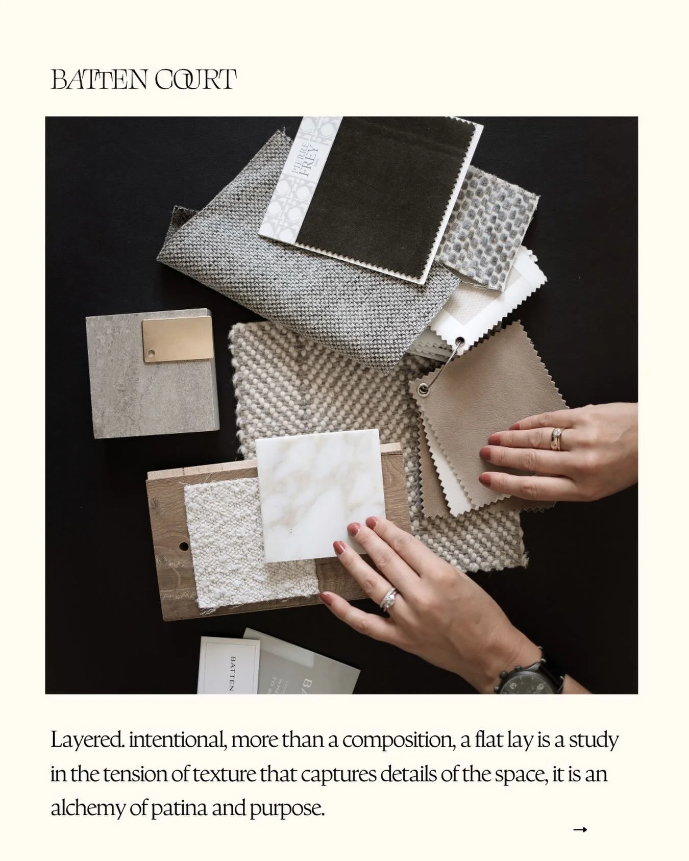 A flat lay is where the architecture of a space meets the intimacy of detail. Material meets material with purpose: honed stone beside unlacquered brass, linen over limewash, leather against oak. 

The composition isn&rsquo;t decorative. It&rsquo;s s