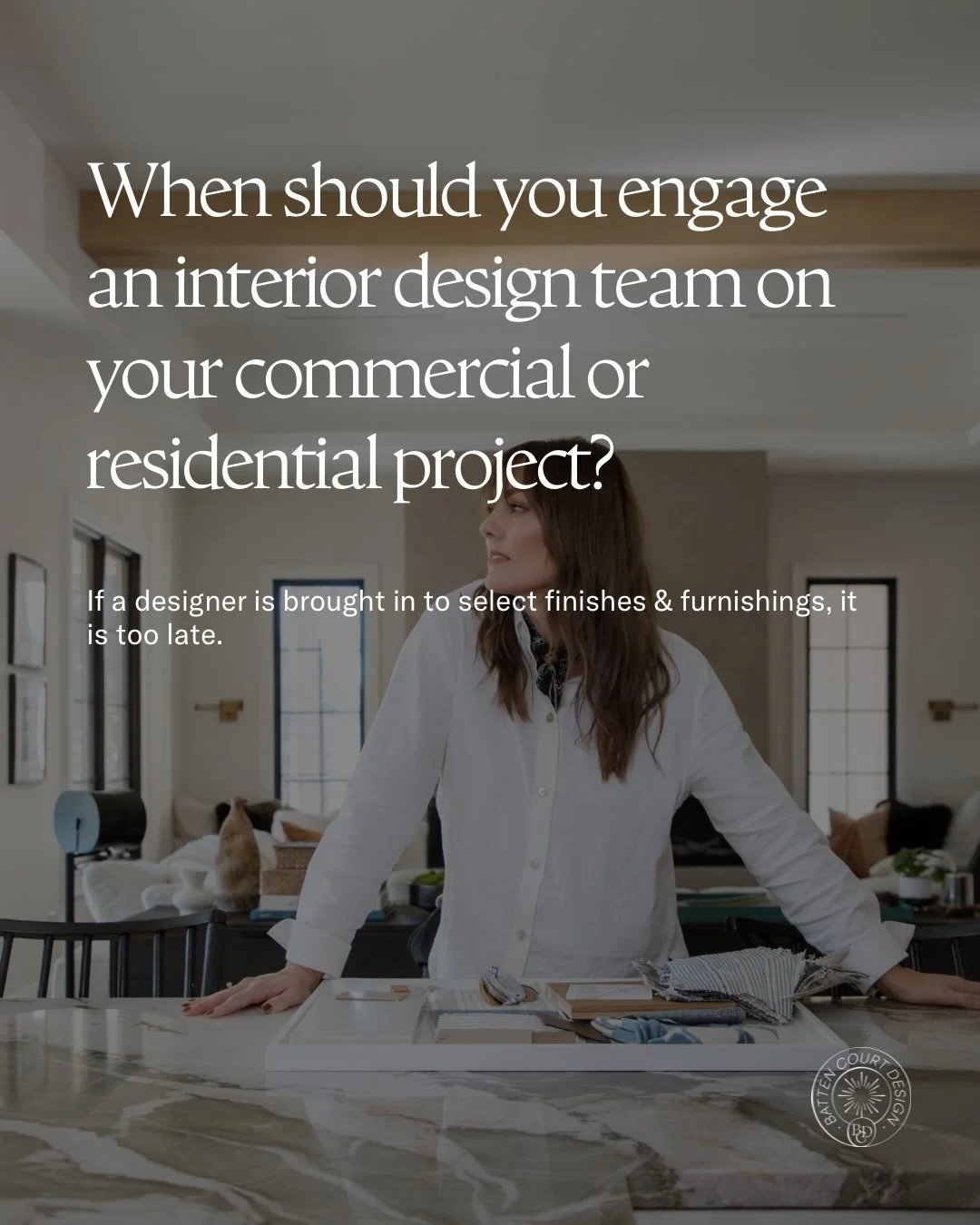 If your designer&rsquo;s first task is picking paint colors, you&rsquo;ve already missed the most valuable part of the partnership.

Swipe through to see why you should engage with your interior design team as early as possible.