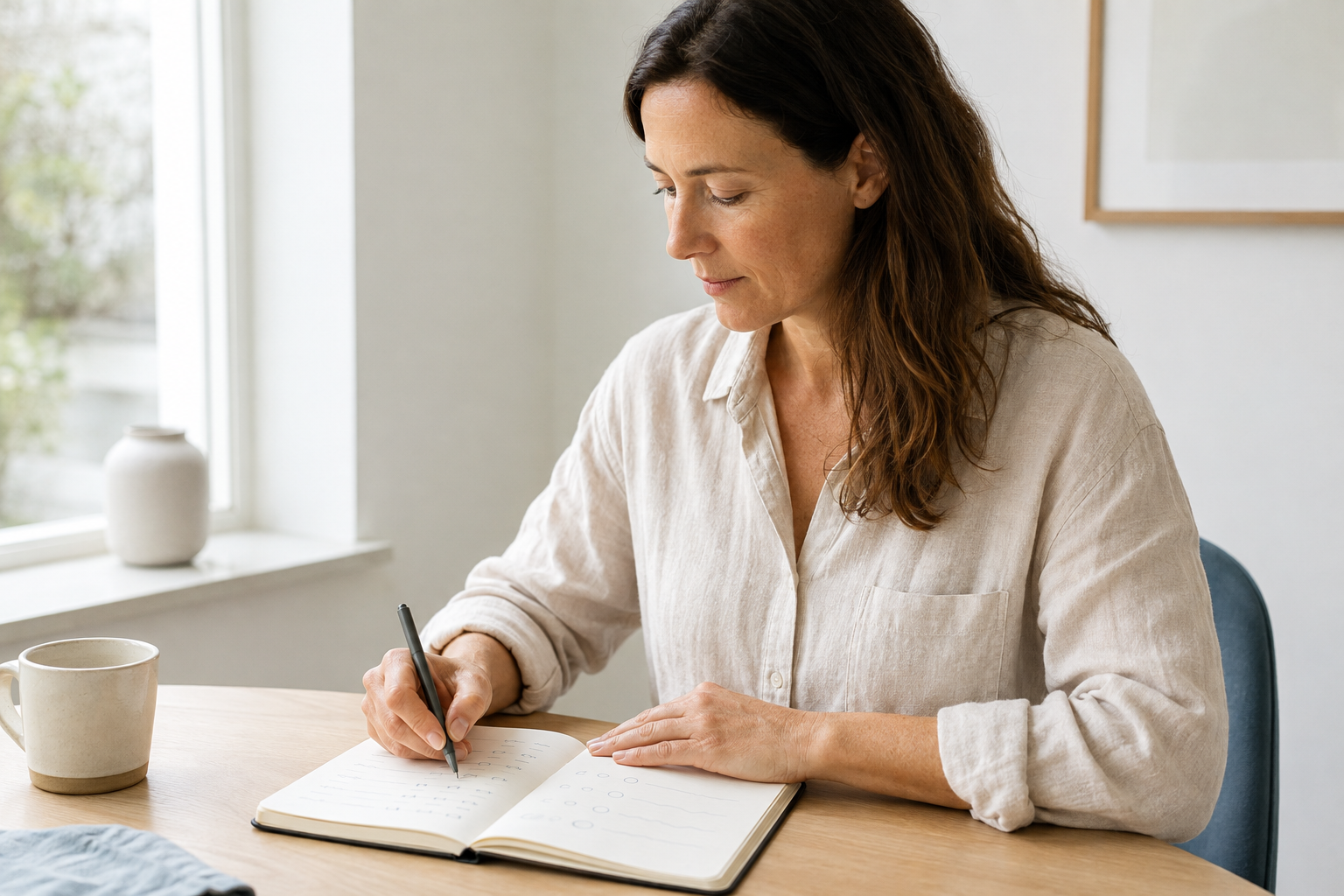 Woman taking notes about her bowel movements