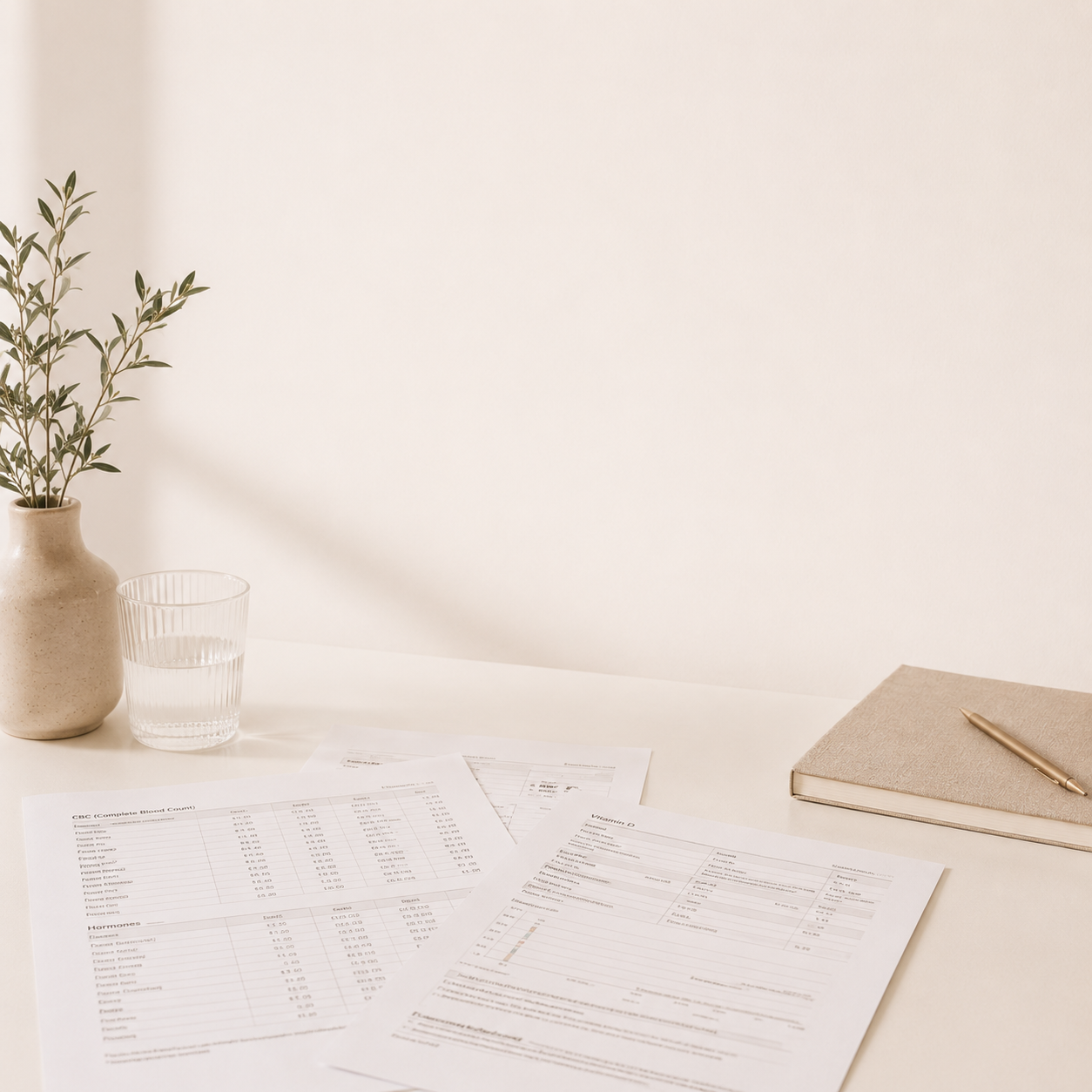 Papers on desk with notebook