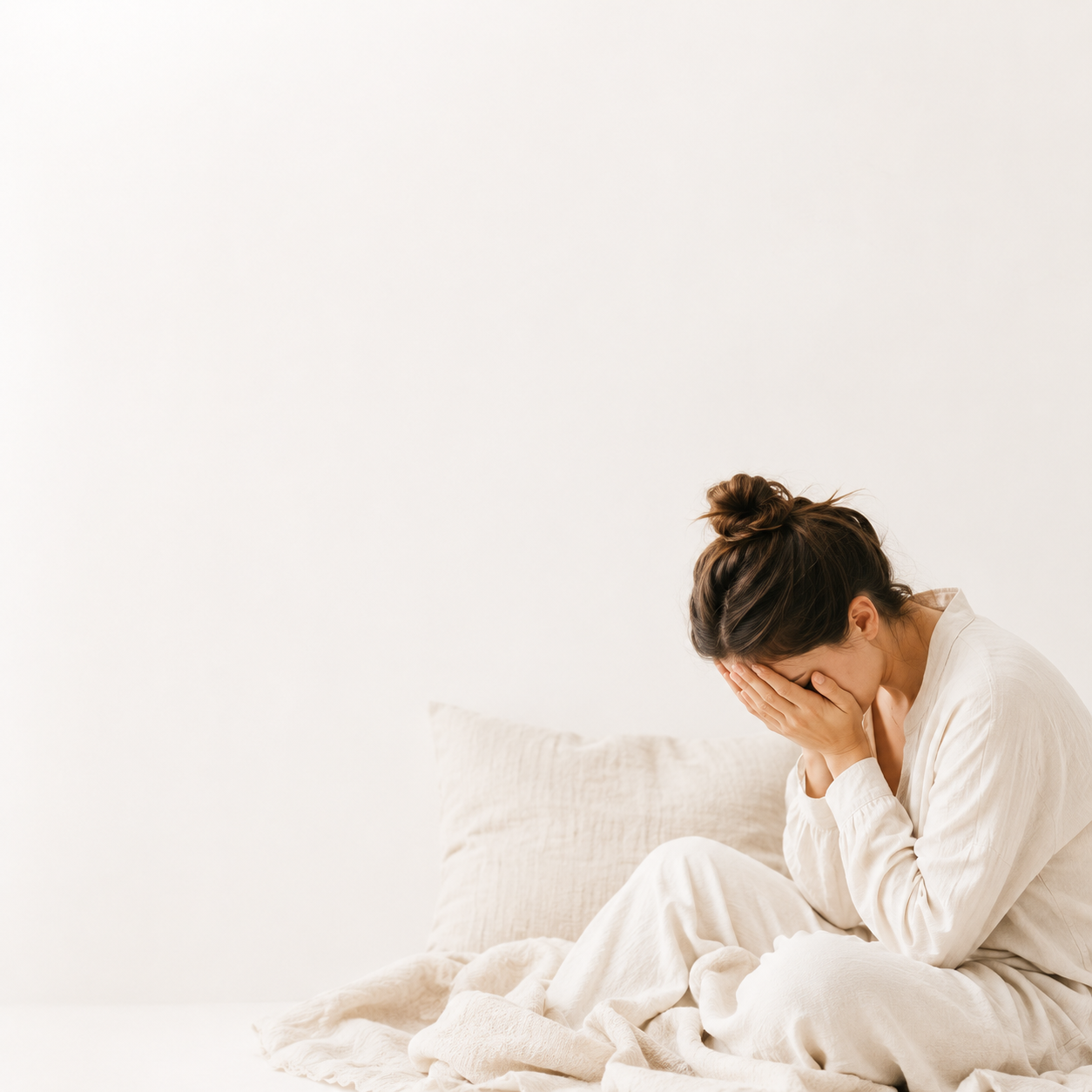 Woman with digestive issues holding her head