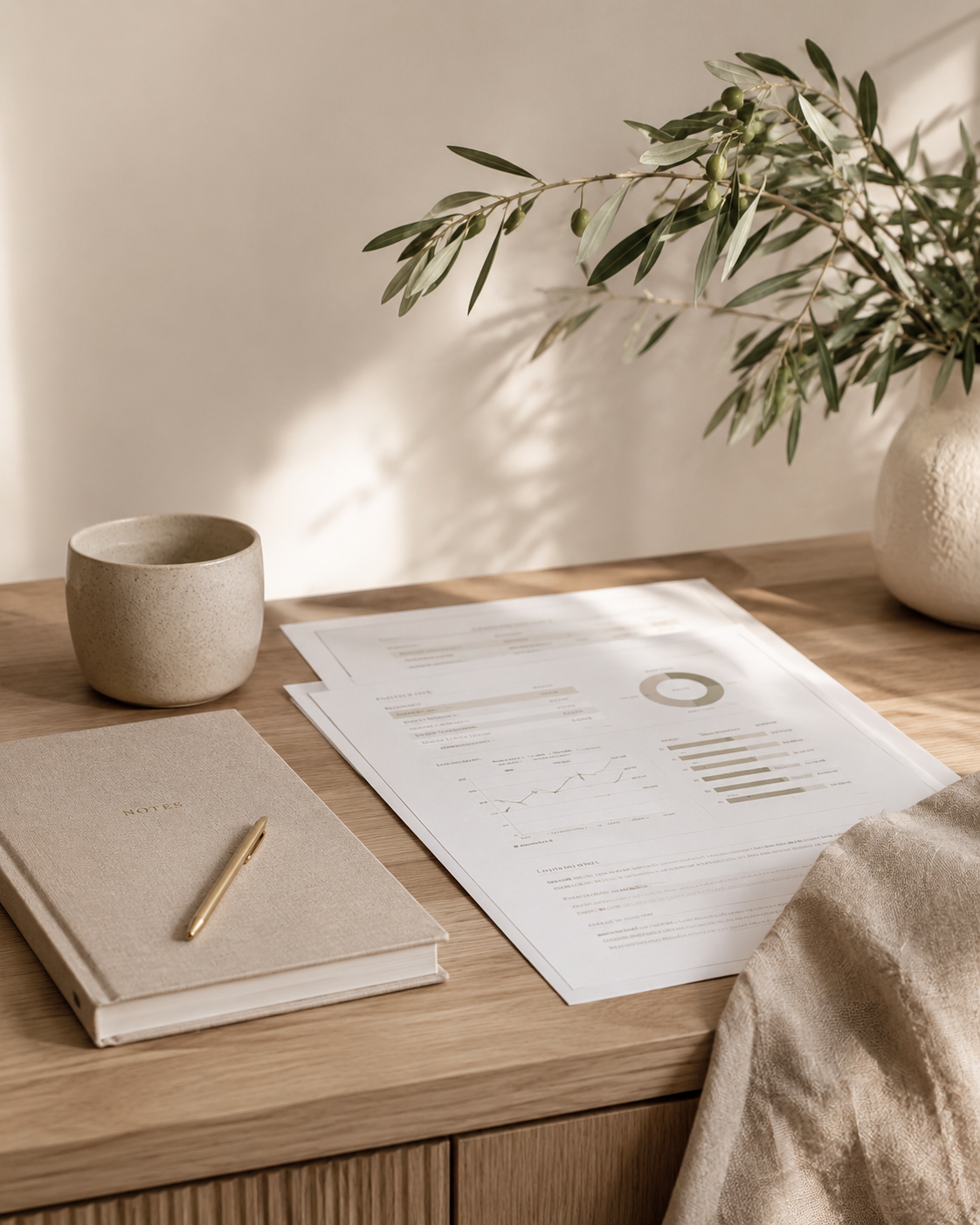 Test papers on a desk in soft light