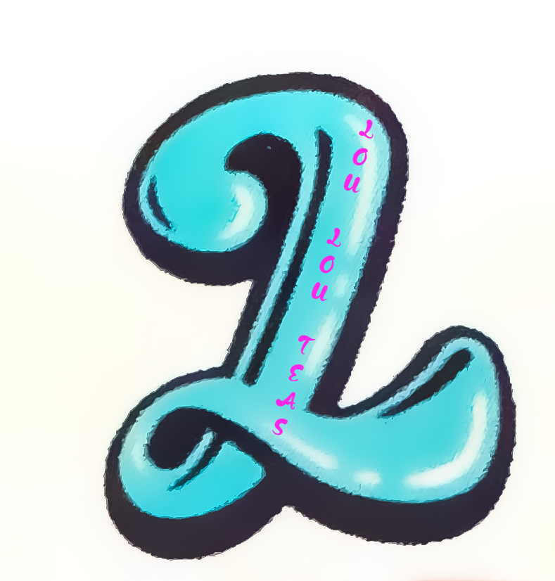 A stylized letter 'L' in blue with black outline, with the words 'LOVET' and 'TEASE' written vertically in pink on the letter.