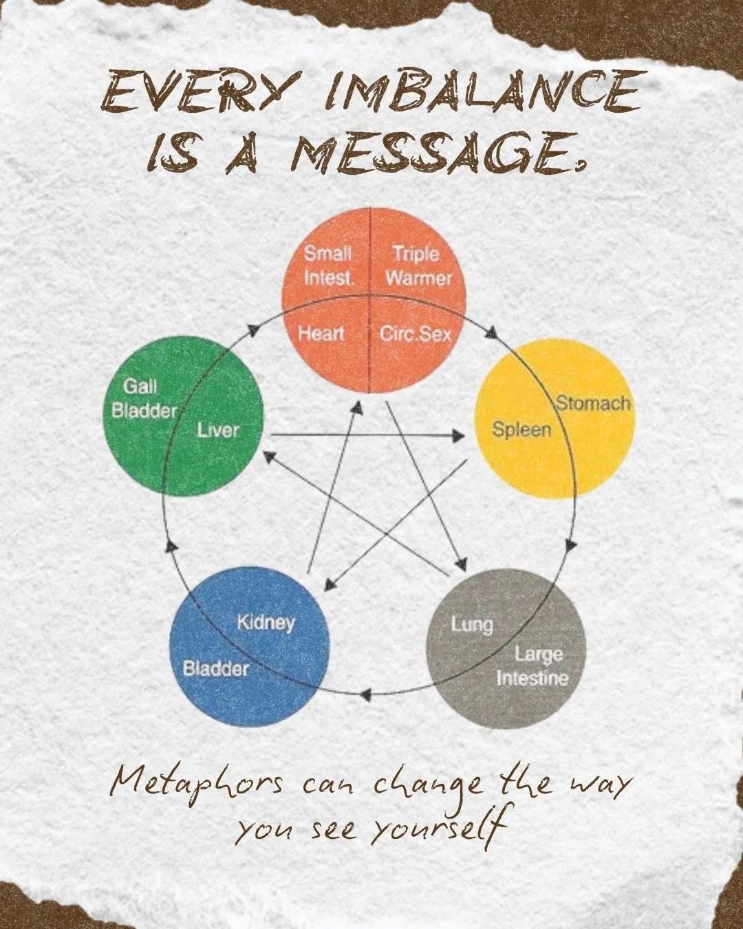 The body speaks to us in metaphors. 

By understanding  these metaphors, you begin to understand the language of your body.
Over the coming weeks we will be diving into the metaphors of each element, so that you can intuitively tune into what your bo