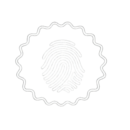 Fingerprint inside a circular badge with a scalloped border