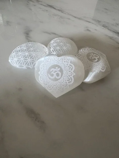 Om Selenite Crystal Heart