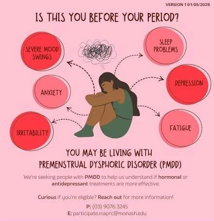 Cover page of a medical information leaflet titled "Managing premenstrual syndrome (PMS)" with logos of the Health & Care Information Standard and the Royal College of Obstetricians & Gynaecologists, published in March 2018.