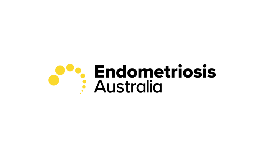 Logo of Endometriosis Australia featuring a yellow spiral graphic and black text.