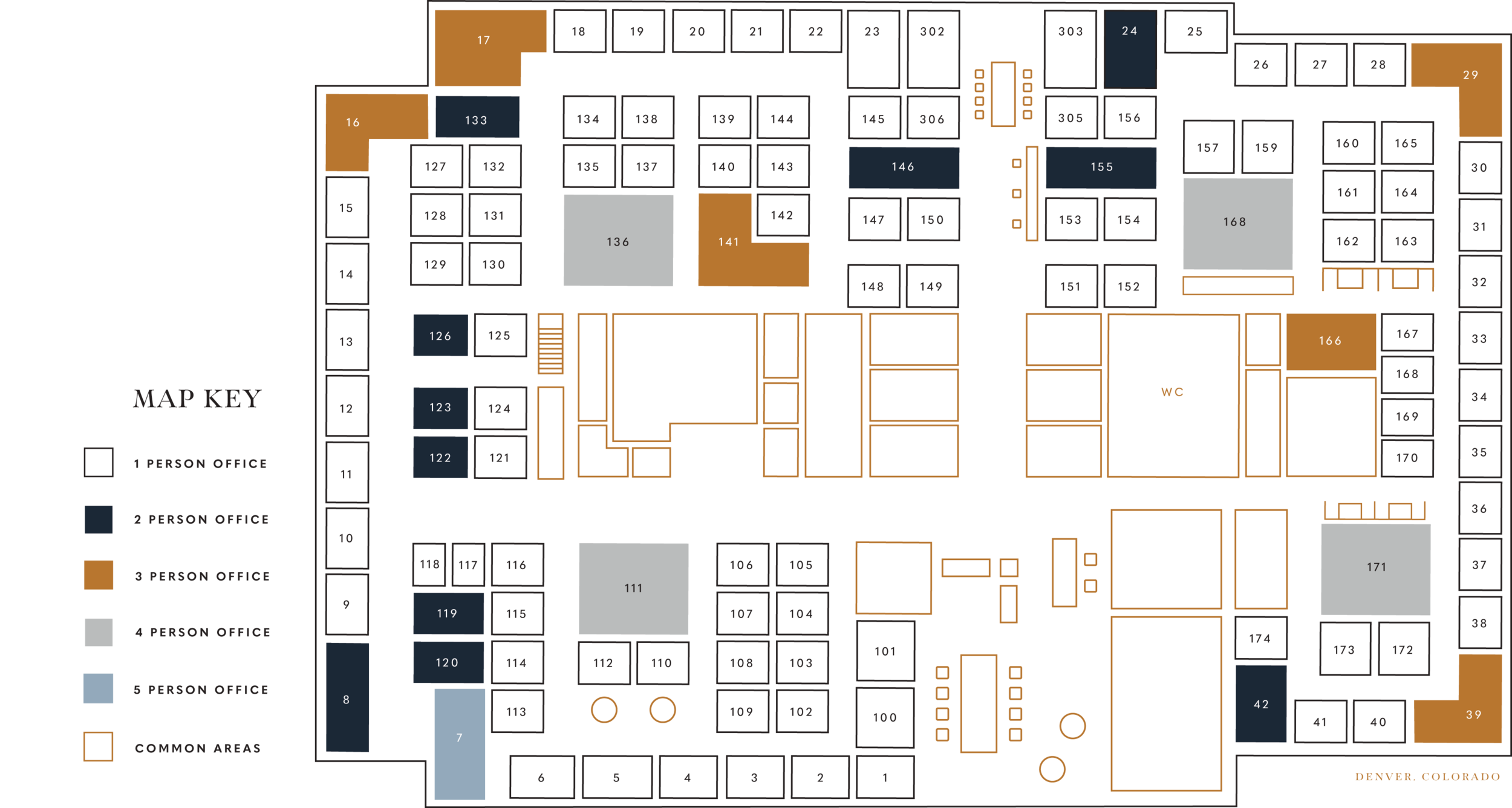 Color-coded organizational chart with labeled sections and numbered boxes in various colors, including black, gray, white, blue, orange, and brown, depicting a structured hierarchy or framework.