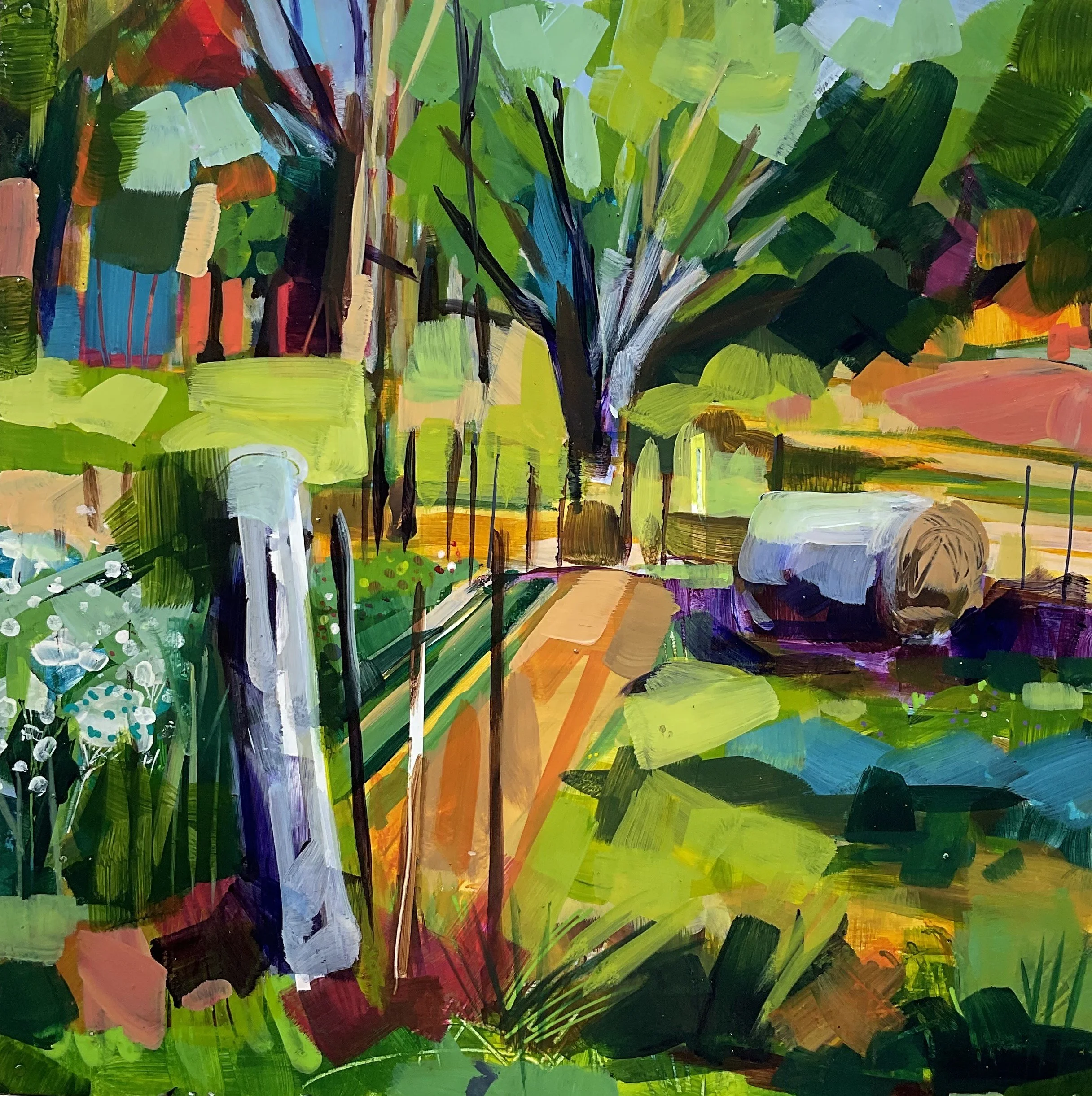 Helen Evans TAC 9 Fence Post and No Fence 40x40x4cm acrylic on cradled ply panel $495 framed.JPG